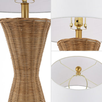 Laura 27" Coastal Designer Iron/Rattan Wicker LED Table Lamp - JONATHAN Y